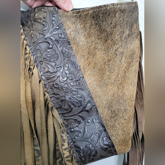 Dancing Cactus Designs Handmade Real Leather Fringe Purse Handbag Bag Cheetah - Picture 5 of 9